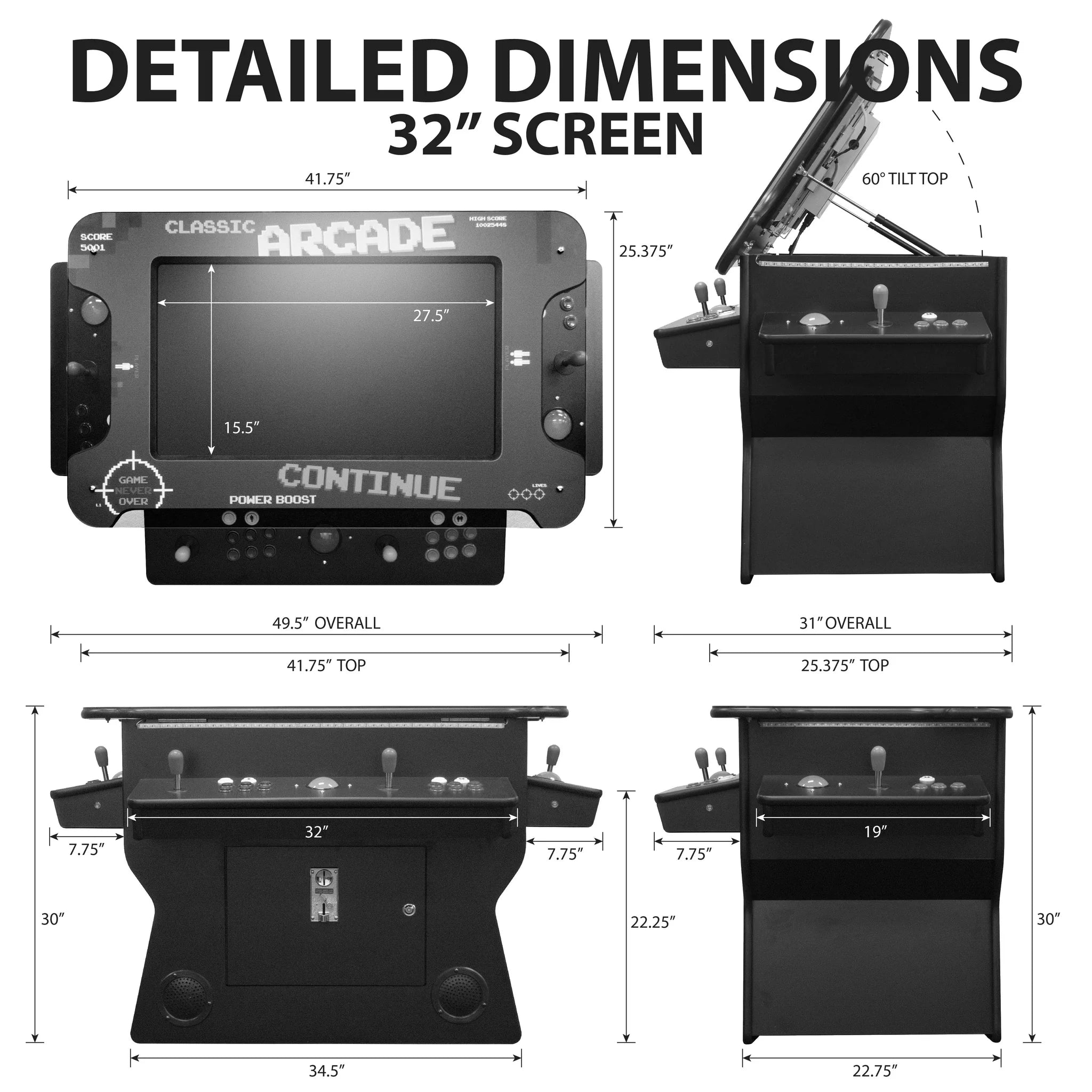 3-Sided Tilt Cocktail Table Arcade Machine